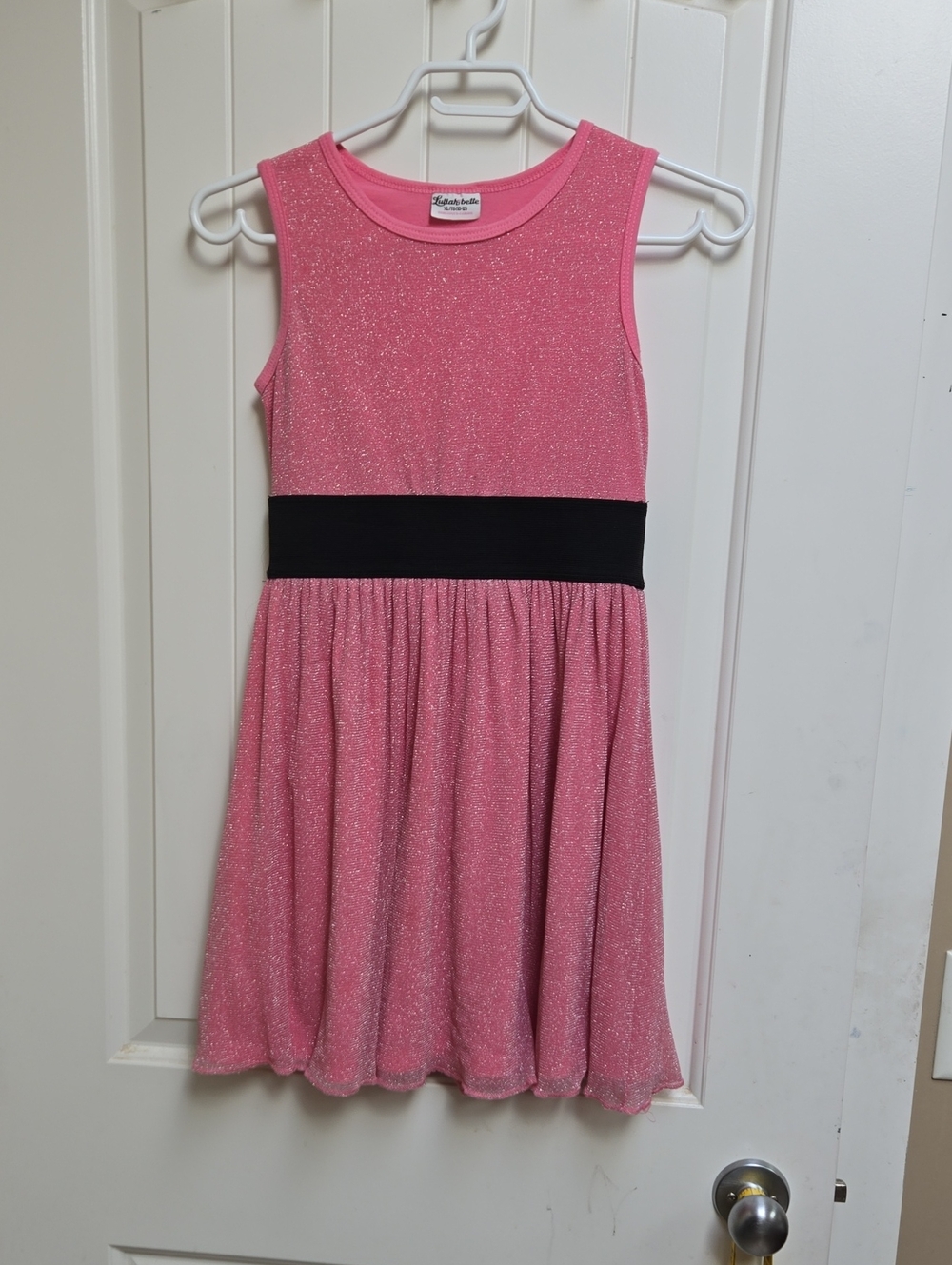 Lullah Bette Pink Glitter Tank Dress with Black Waistband Children XL